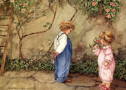 Dziewczynka, Chłopiec, Kwiaty, Catherine Simpson