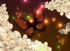 Motyl, Kwiaty, Światełka