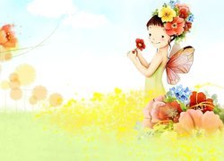 Łąka, Dziecko, Motyl, Fantasy