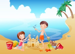 Dzieci, Morze, Plaża, Zabawa