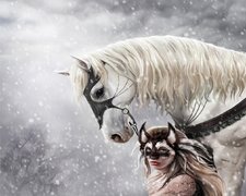 Koń, Dziewczyna, Maska, Śnieg