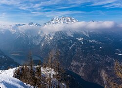 Zima, Góry, Alpy Berchtesgadeńskie, Śnieg, Drzewa, Niemcy