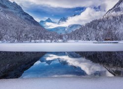 Zima, Jezioro Jasna, Góry, Alpy Julijskie, Kranjska Gora, Słowenia