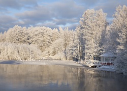 Jezioro, Altana, Ośnieżone, Drzewa