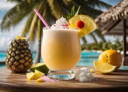 Pina Colada, Drink, Owoce, Ananas, Tropiki, Grafika