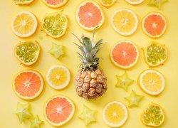 Ananas wśród plasterków owoców cytrusowych