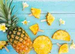 Ananas, Plasterki, Kwiaty, Plumeria, Deski