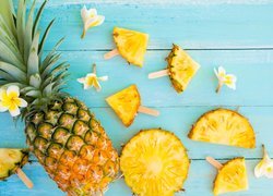 Ananas, Plasterki, Kwiaty, Plumeria, Deski