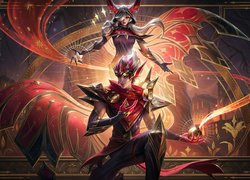 Gra, League of Legends, Postacie, Arcana Xayah, Rakan, Jabłko, Wstęgi, Skrzydła