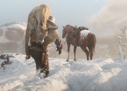 Arthur Morgan z sarną na ramieniu