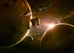 Asteroidy i planety w kosmosie