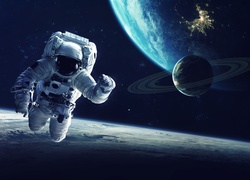 Astronauta na tle planet