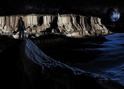 Astronauta spoglądający na Ziemię z księżyca