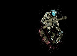 Astronauta z gitarą w kosmosie w grafice 2D
