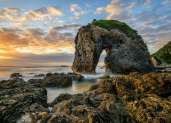 Skały, Atrakcja turystyczna, Horse Head Rock, Morze, Zachód słońca, Nowa Południowa Walia, Australia