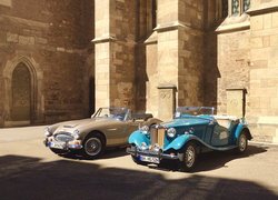 Dwa, Zabytkowe, Samochody, Austin-Healey, Niebieski, MG TD Midget