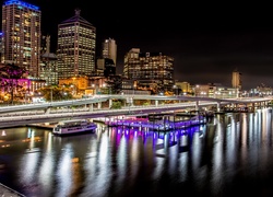 Australia, Rzeka Brisbane, Domy, Most, Miasto nocą