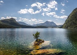 Austria, Styria, Altaussee, Góry, Las, Drzewa, Chmury, Jezioro Altausseer