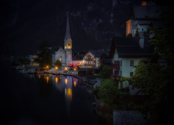 Austria, Hallstatt, Miasto, Noc