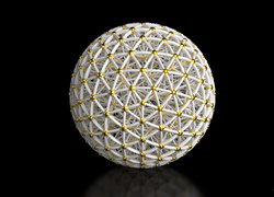 Ażurowa biała kula ze złotymi gwiazdkami w grafice 3D