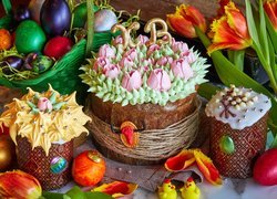 Wielkanoc, Tulipany, Pisanki, Babeczki, Dekoracje