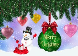 Boże Narodzenie, Bombki, Bałwan, Życzenia, 2D