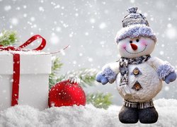 Kompozycja, Prezenty, Śnieg, Bałwanek, Boże Narodzenie, Święta
