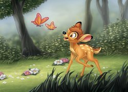 Bajka, Filma animowany, Bambi, Las, Mgła, Motyle