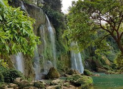 Skały, Wodospad, Ban Gioc Waterfall, Drzewa, Wietnam