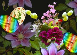 Wielkanoc, Pisanki, Kwiaty, Grafika