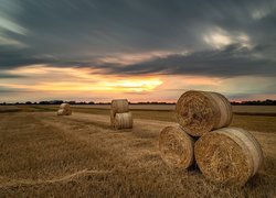 Pole, Bele, Słoma, Chmury, Zachód słońca