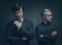 Benedict Cumberbatch i Martin Freeman w serialu Sherlock