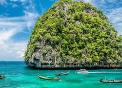 Tajlandia, Wyspa Ko Phi Phi, Zatoka Loh Samah Bay, Morze, Łódki