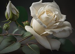 Kwiat, Biała, Róża, Grafika