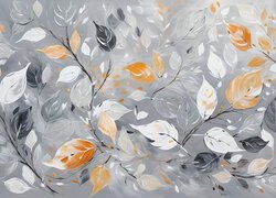Białe, Szare, Żółte, Liście, Grafika
