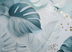 Monstera, Białe, Zielone, Liście, Grafika
