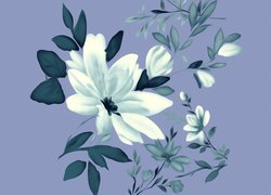 Białe kwiaty na niebieskim tle