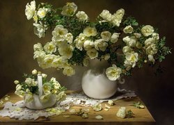 Stół, Białe, Róże, Wazon