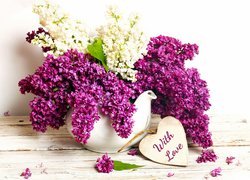 Bukiet, Bez, Imbryk, Serce, Napis, With Love
