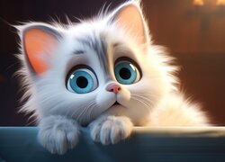 Biały kotek z dużymi niebieskimi oczami w grafice