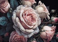 Bladoróżowe róże z pąkami w zbliżeniu