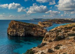 Skały, Morze, Chmury, Błękitna Laguna, Malta