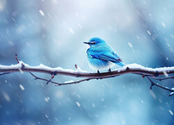 Zima, Śnieg, Niebieski, Ptak, Gałąź, Błękitnik górski