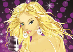 Blondynka przy mikrofonie