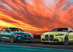 Dwa, Samochody, Zielone, BMW M3 Competition Sedan G80, Limonkowe, BMW M4 Competition Coupe G82, 2021