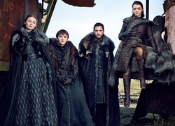 Gra o Tron, Game of Thrones, Sophie Turner - Sansa Stark, Isaac Hempstead-Wright - Bran Stark, Kit Harington - Jon Snow, Maisie Williams - Arya Stark