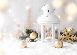 Biały, Lampion, Bombki, Gwiazdka, Boże Narodzenie