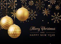 Napis, Życzenia, Merry Christmas and Happy New Year, Czarne tło