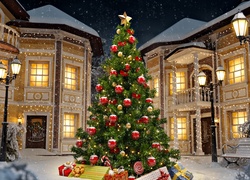 Boże Narodzenie, Choinka, Zima, Domy