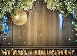 Merry Christmas, Bożonarodzeniowa, Dekoracja, Bombki, Wstążki, 2D